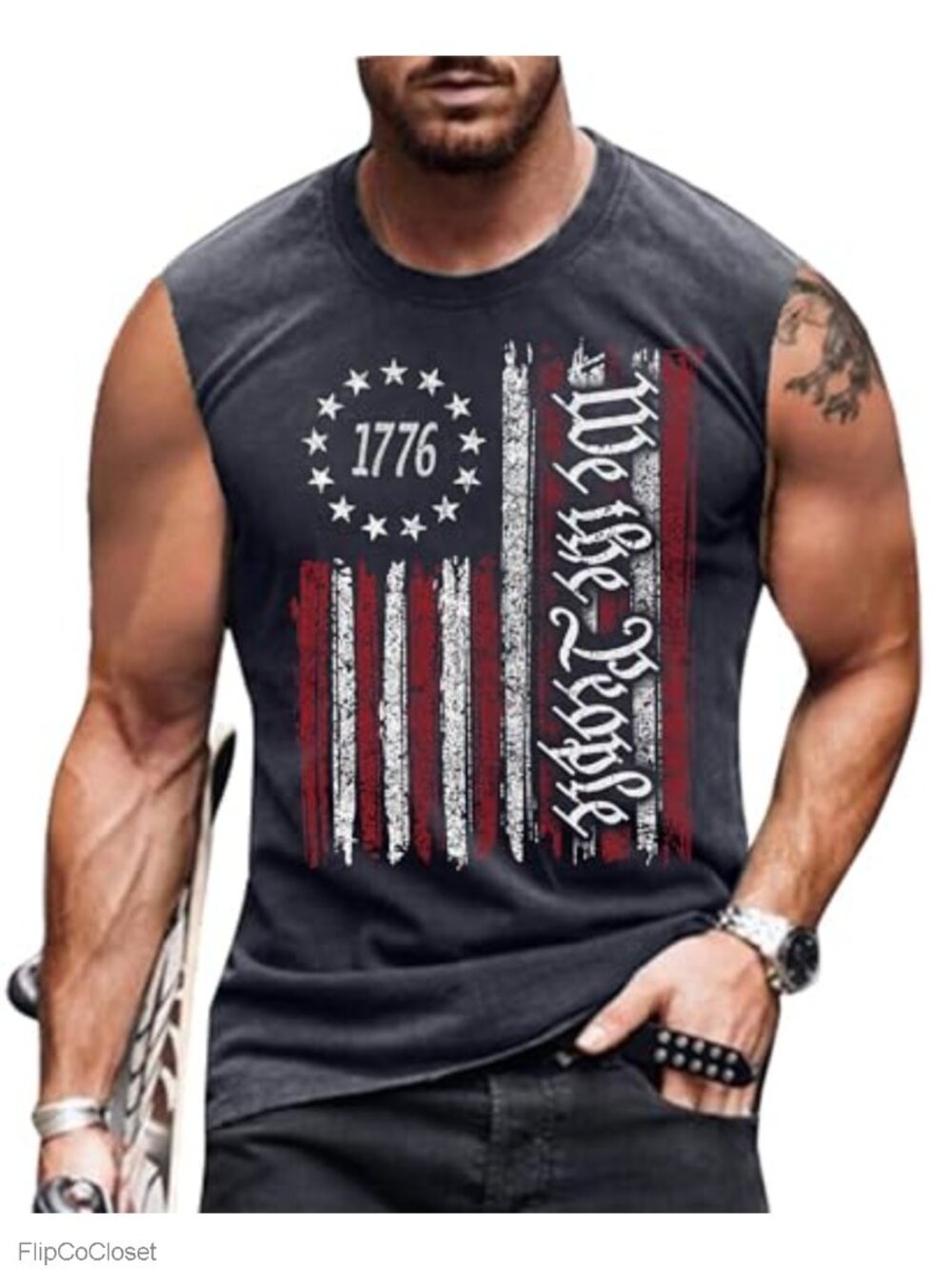 Mens Muscle Tank Top 1776 Sleeveless Graphic Gym Workout American Flag Shirt